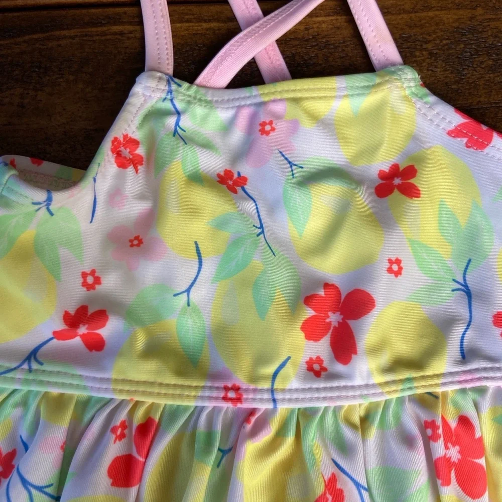 Wonder Nation Pink & Floral‎ Baby Swimsuit Set 3-6 M